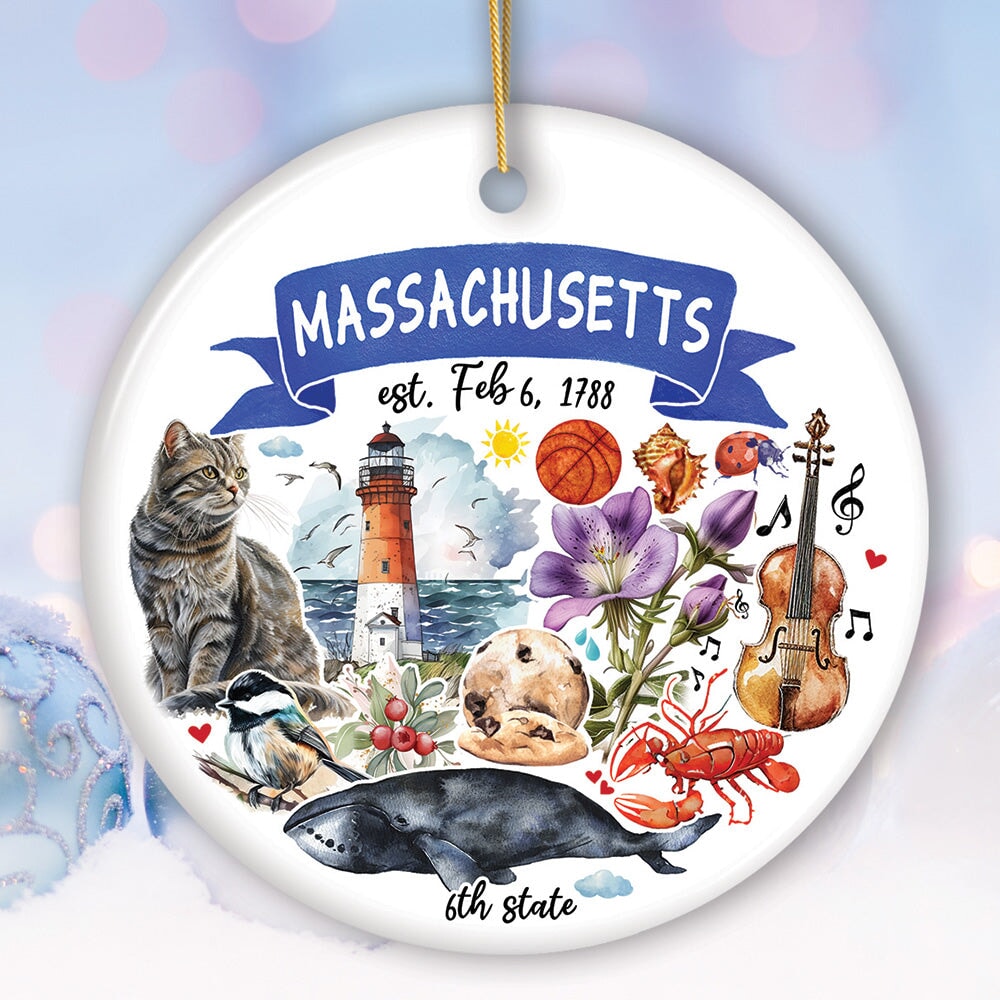 Artistic Massachusetts State Themes and Landmarks Christmas Ornament Ceramic Ornament OrnamentallyYou Circle 