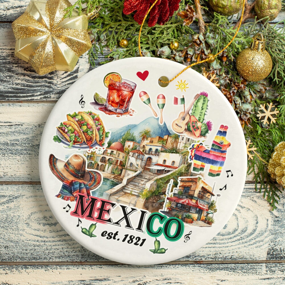 Artistic Mexico Landmarks and Natural Wonders Ornament, Mexican Cultural Heritage Christmas Gift Ceramic Ornament OrnamentallyYou 