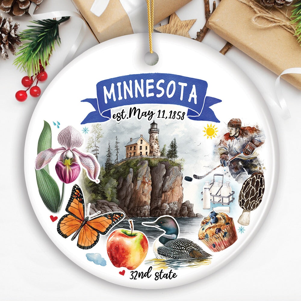 Artistic Minnesota State Themes and Landmarks Christmas Ornament Ceramic Ornament OrnamentallyYou Circle 