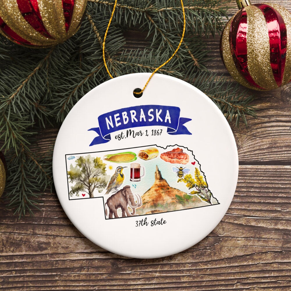 Artistic Nebraska State Themes and Landmarks Christmas Ornament Ceramic Ornament OrnamentallyYou 