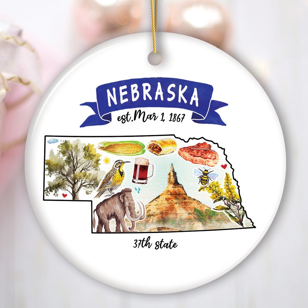 Artistic Nebraska State Themes and Landmarks Christmas Ornament Ceramic Ornament OrnamentallyYou Circle 