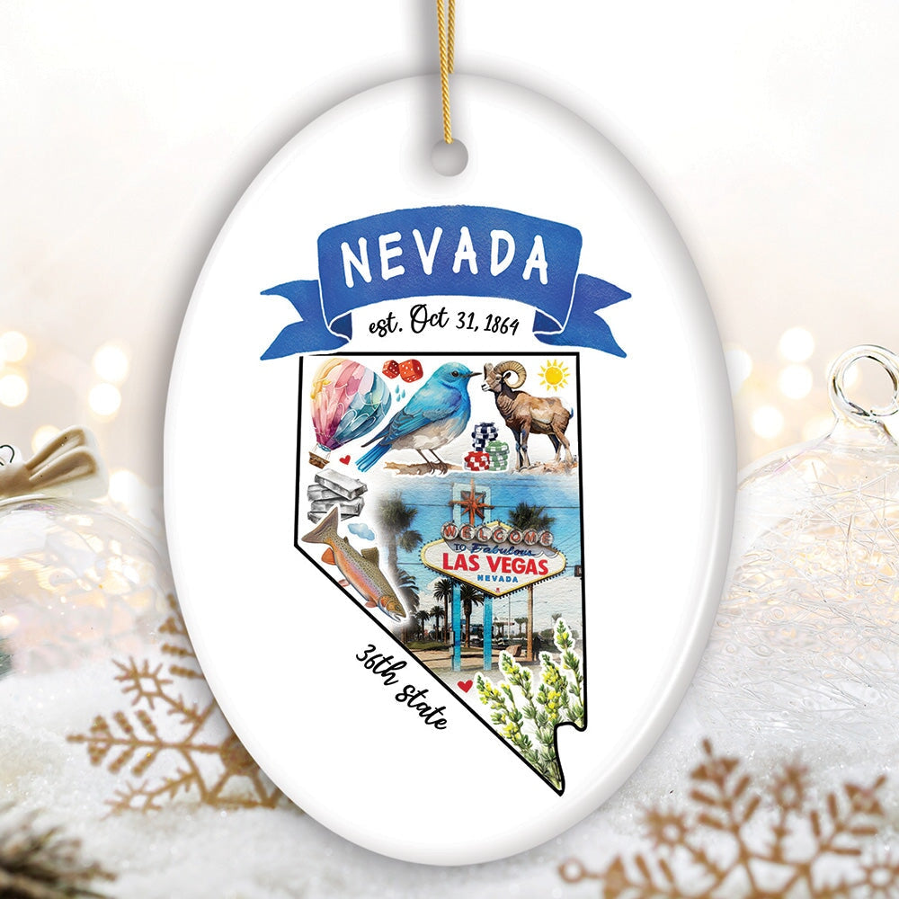 Artistic Nevada State Themes and Landmarks Christmas Ornament Ceramic Ornament OrnamentallyYou Oval 