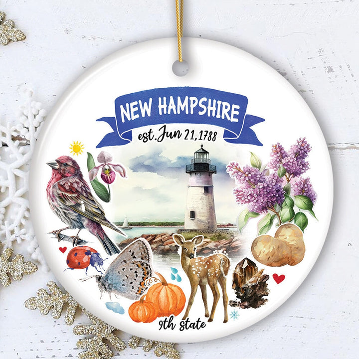 Artistic New Hampshire State Themes and Landmarks Christmas Ornament Ceramic Ornament OrnamentallyYou Circle 