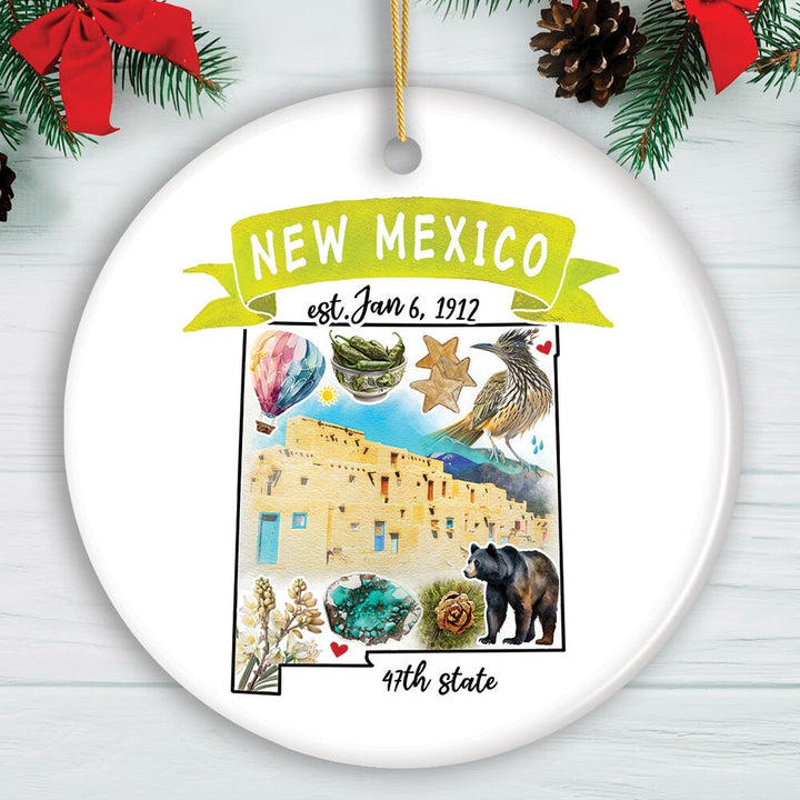 Artistic New Mexico State Themes and Landmarks Christmas Ornament Ceramic Ornament OrnamentallyYou Circle 