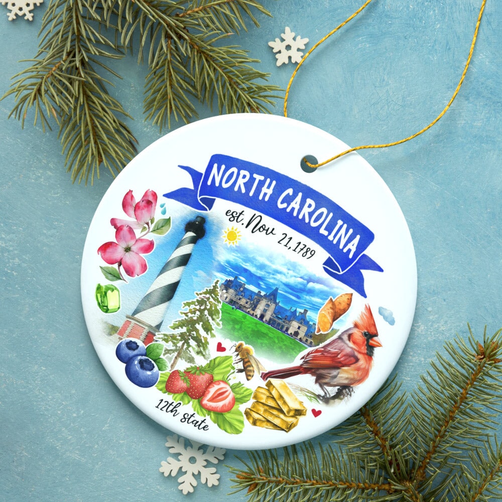 Artistic North Carolina State Themes and Landmarks Christmas Ornament Ceramic Ornament OrnamentallyYou 