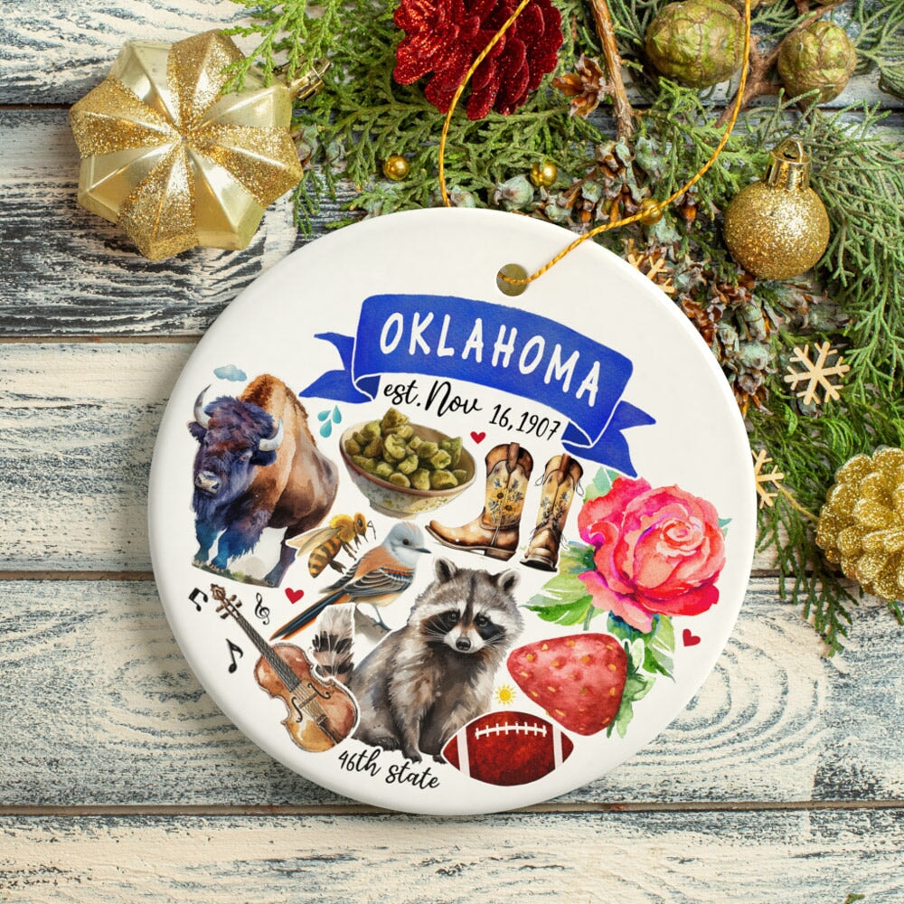Artistic Oklahoma State Themes and Landmarks Christmas Ornament Ceramic Ornament OrnamentallyYou 