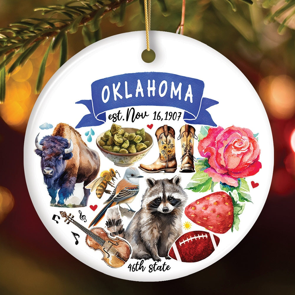 Artistic Oklahoma State Themes and Landmarks Christmas Ornament Ceramic Ornament OrnamentallyYou Circle 