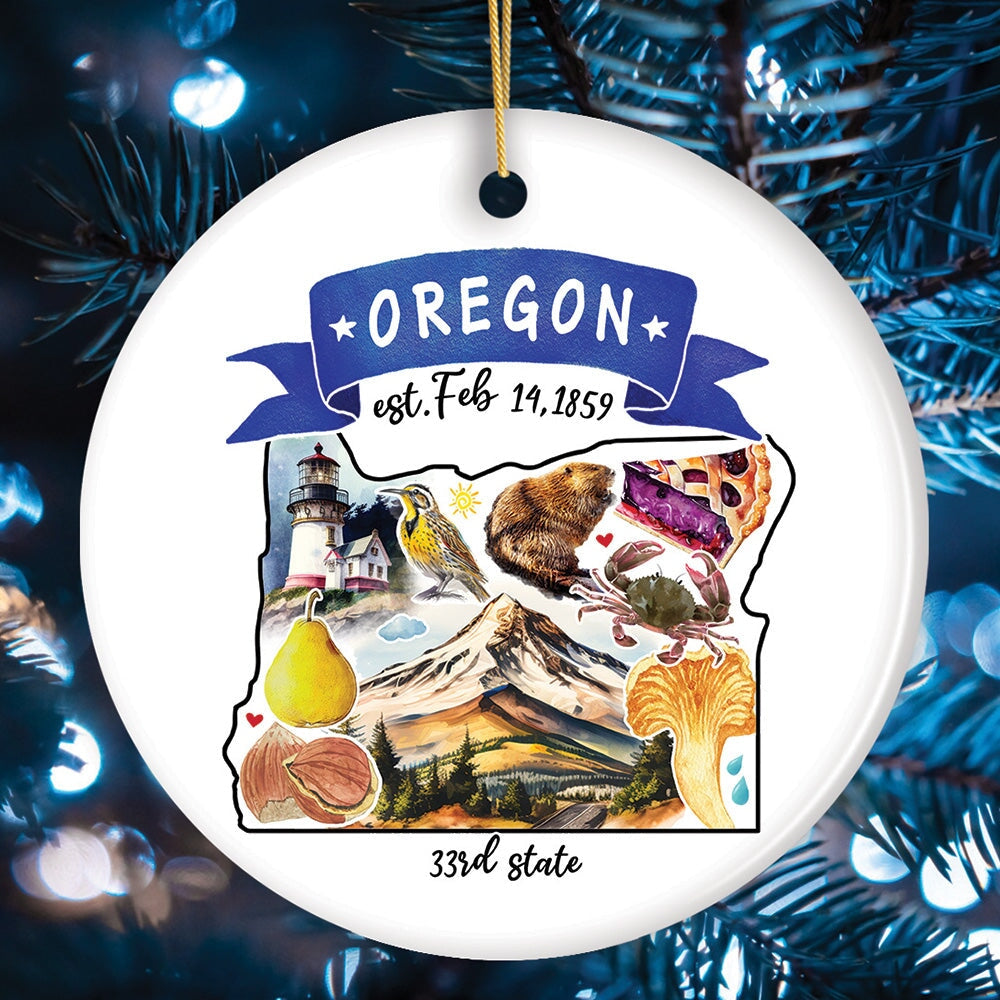Artistic Oregon State Themes and Landmarks Christmas Ornament Ceramic Ornament OrnamentallyYou Circle 