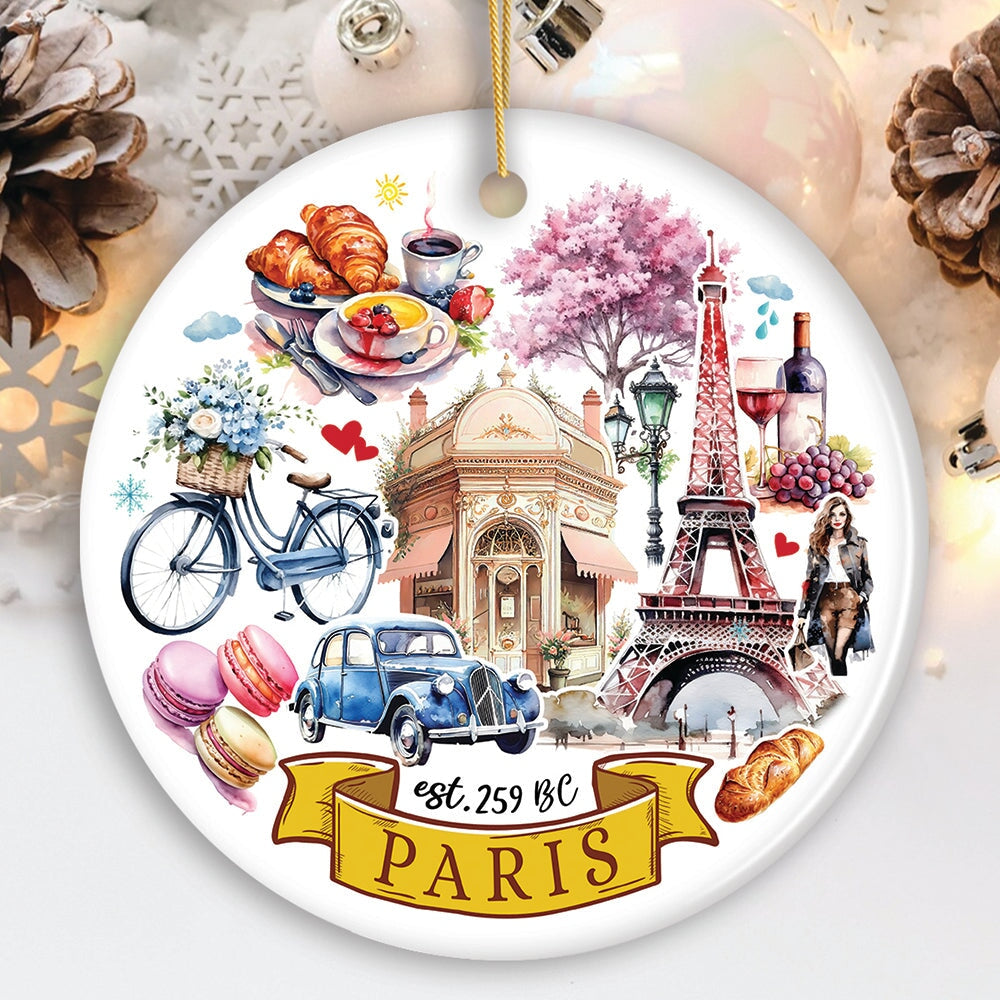 Artistic Paris City Vibes and Landmarks for Gift Christmas Ornament Ceramic Ornament OrnamentallyYou Circle 