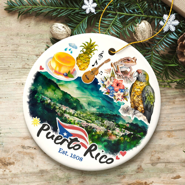 Artistic Puerto Rico Tropical Scenery Ornament, Caribbean Paradise Souvenir Gift Ceramic Ornament OrnamentallyYou 