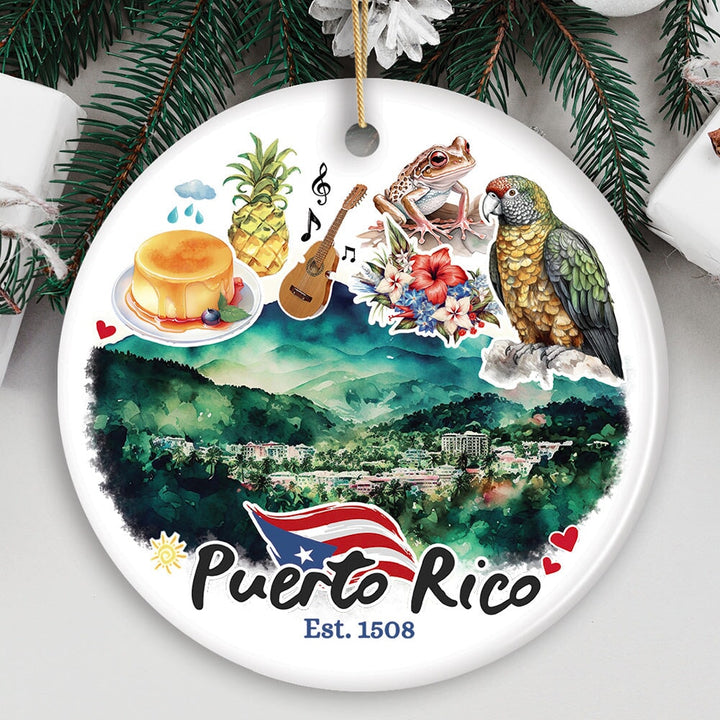 Artistic Puerto Rico Tropical Scenery Ornament, Caribbean Paradise Souvenir Gift Ceramic Ornament OrnamentallyYou Circle 
