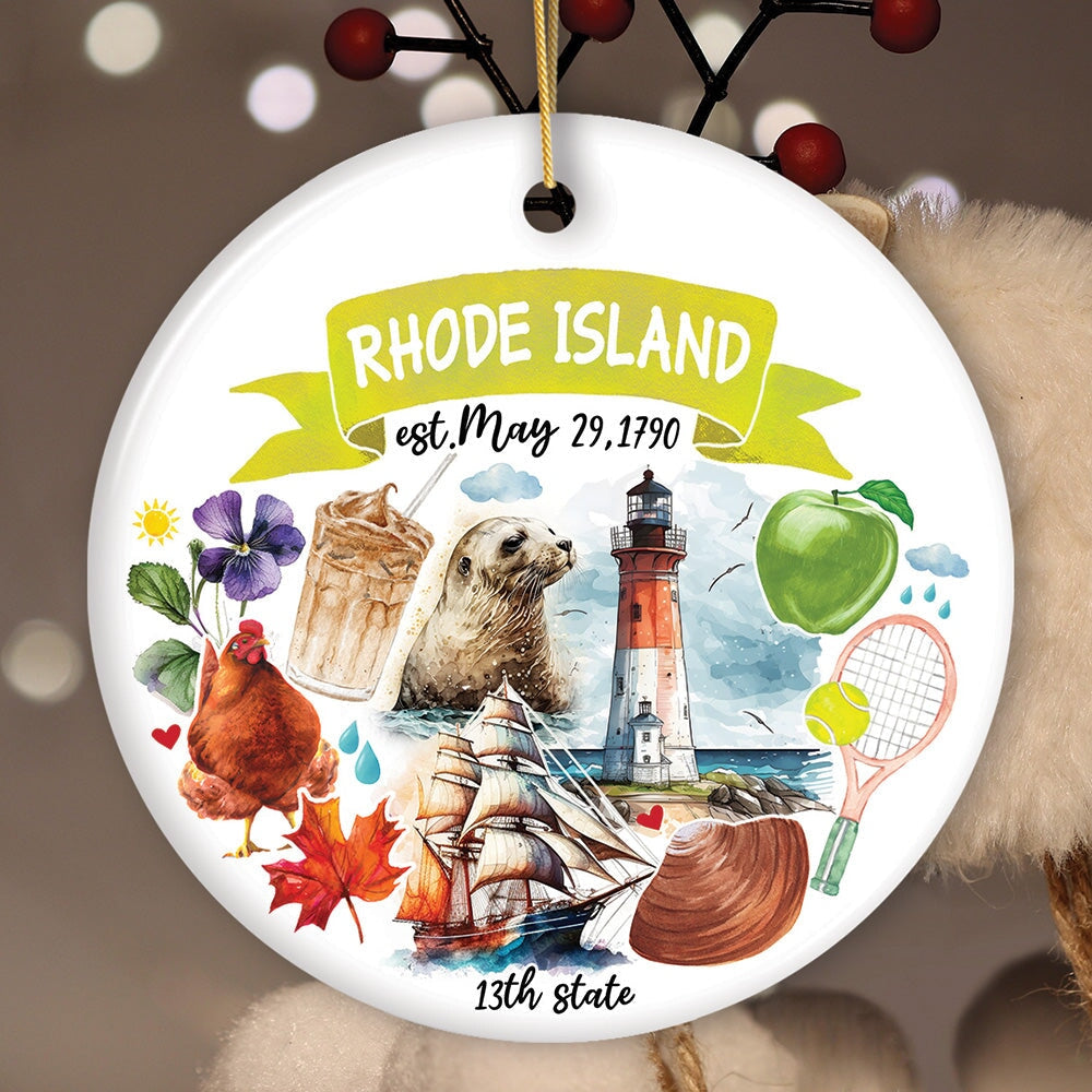Artistic Rhode Island State Themes and Landmarks Christmas Ornament Ceramic Ornament OrnamentallyYou Circle 