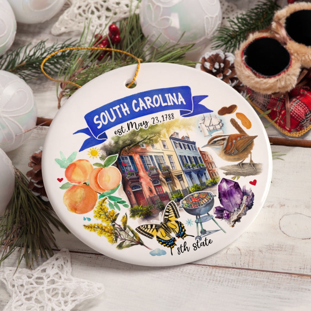 Artistic South Carolina State Themes and Landmarks Christmas Ornament Ceramic Ornament OrnamentallyYou 