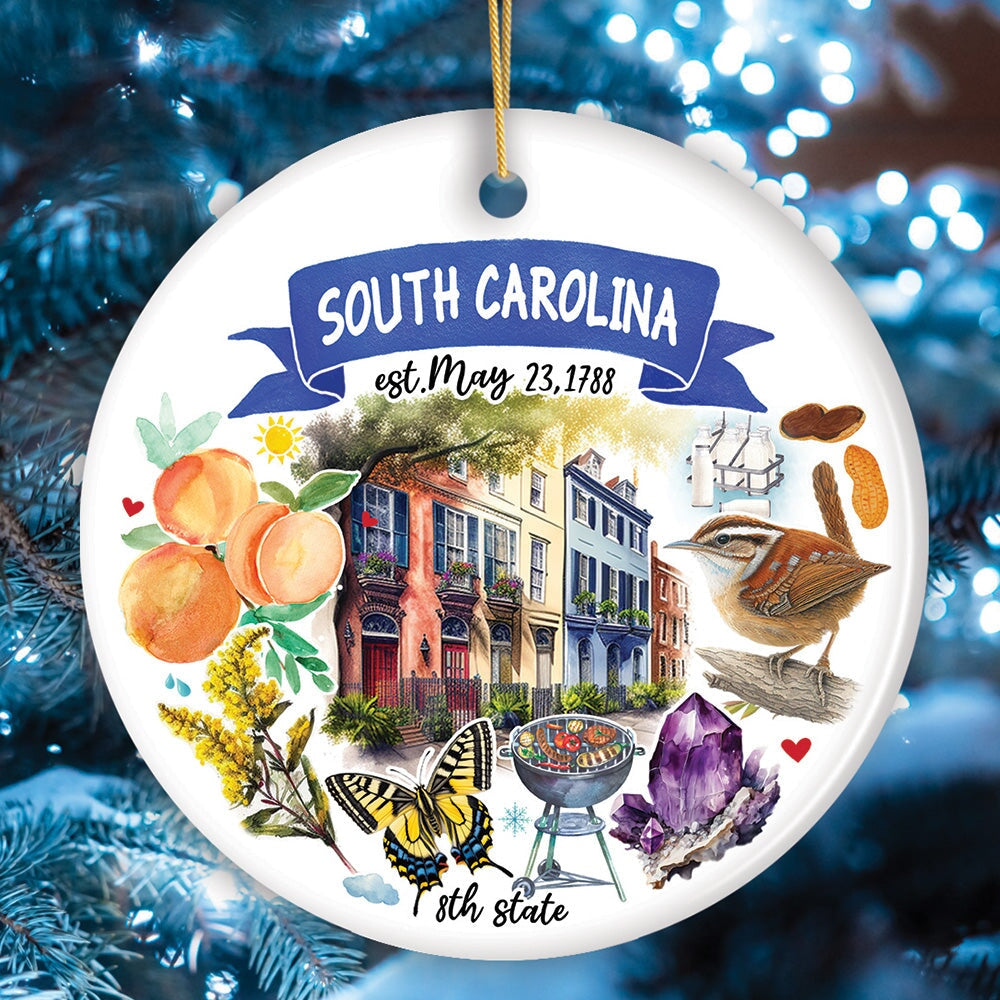 Artistic South Carolina State Themes and Landmarks Christmas Ornament Ceramic Ornament OrnamentallyYou Circle 
