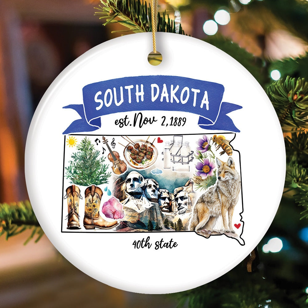 Artistic South Dakota State Themes and Landmarks Christmas Ornament Ceramic Ornament OrnamentallyYou Circle 