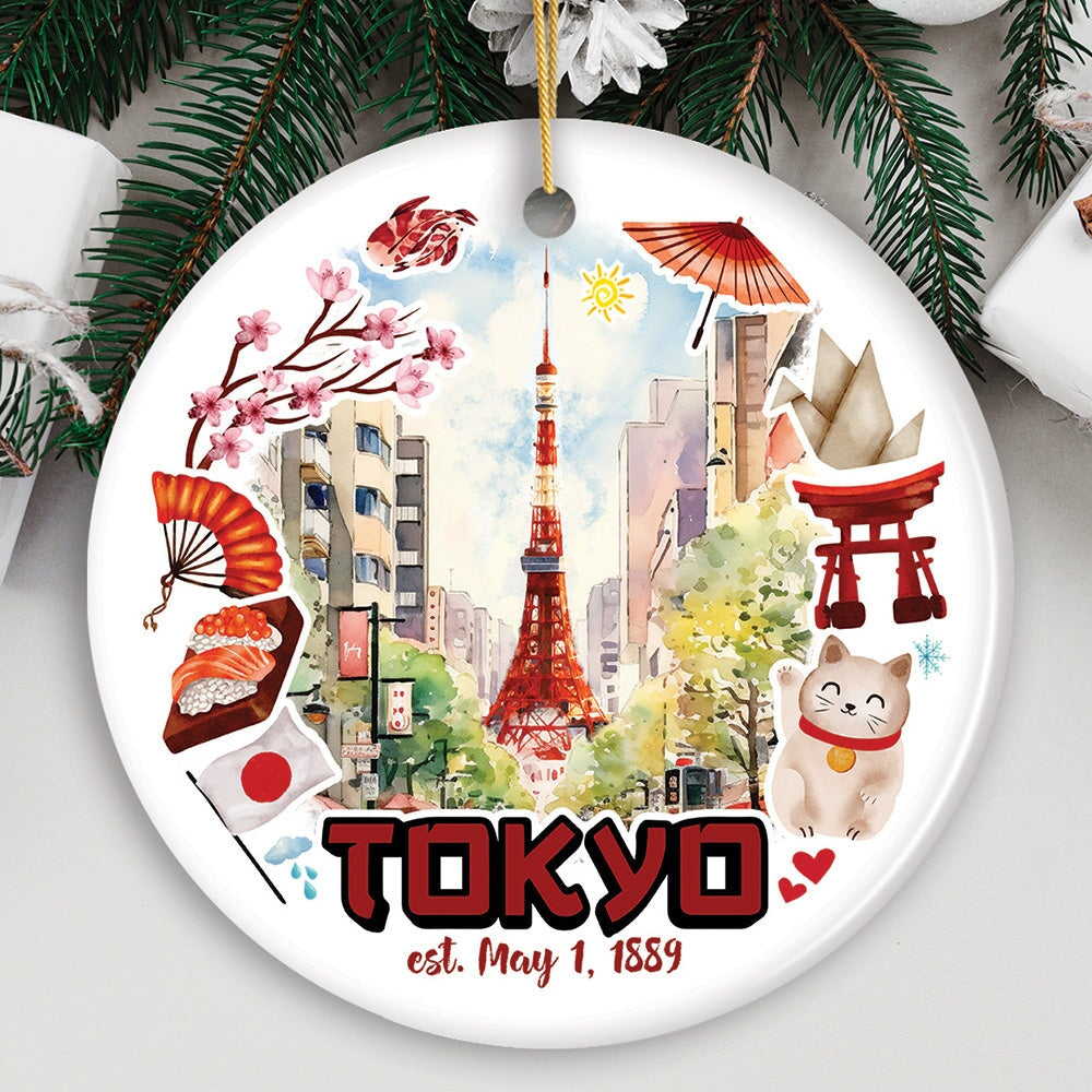 Artistic Tokyo Cultural Heritage Ornament, Japanese Style Timeless Zen Keepsake Ceramic Ornament OrnamentallyYou Circle 