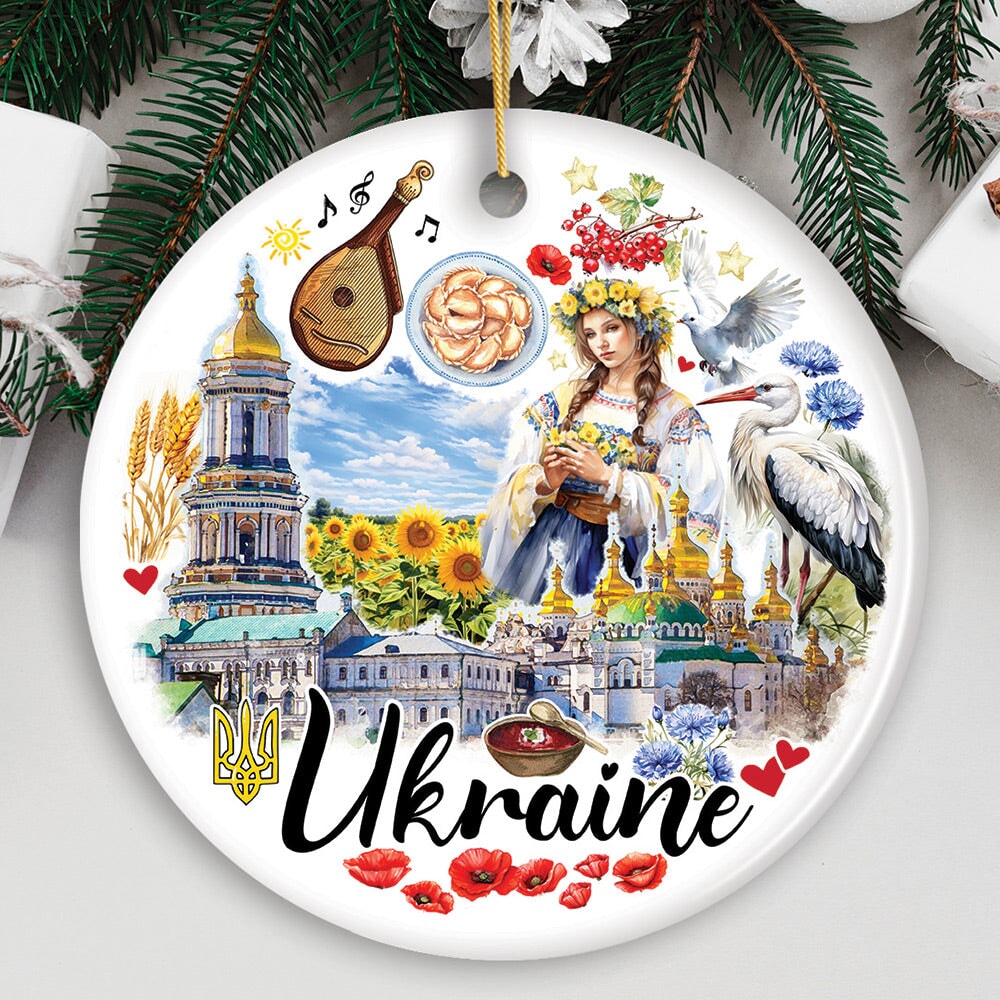 Artistic Ukraine Vintage Ornament, Traditional Souvenir Gift and Christmas Tree Decoration Ceramic Ornament OrnamentallyYou Circle 
