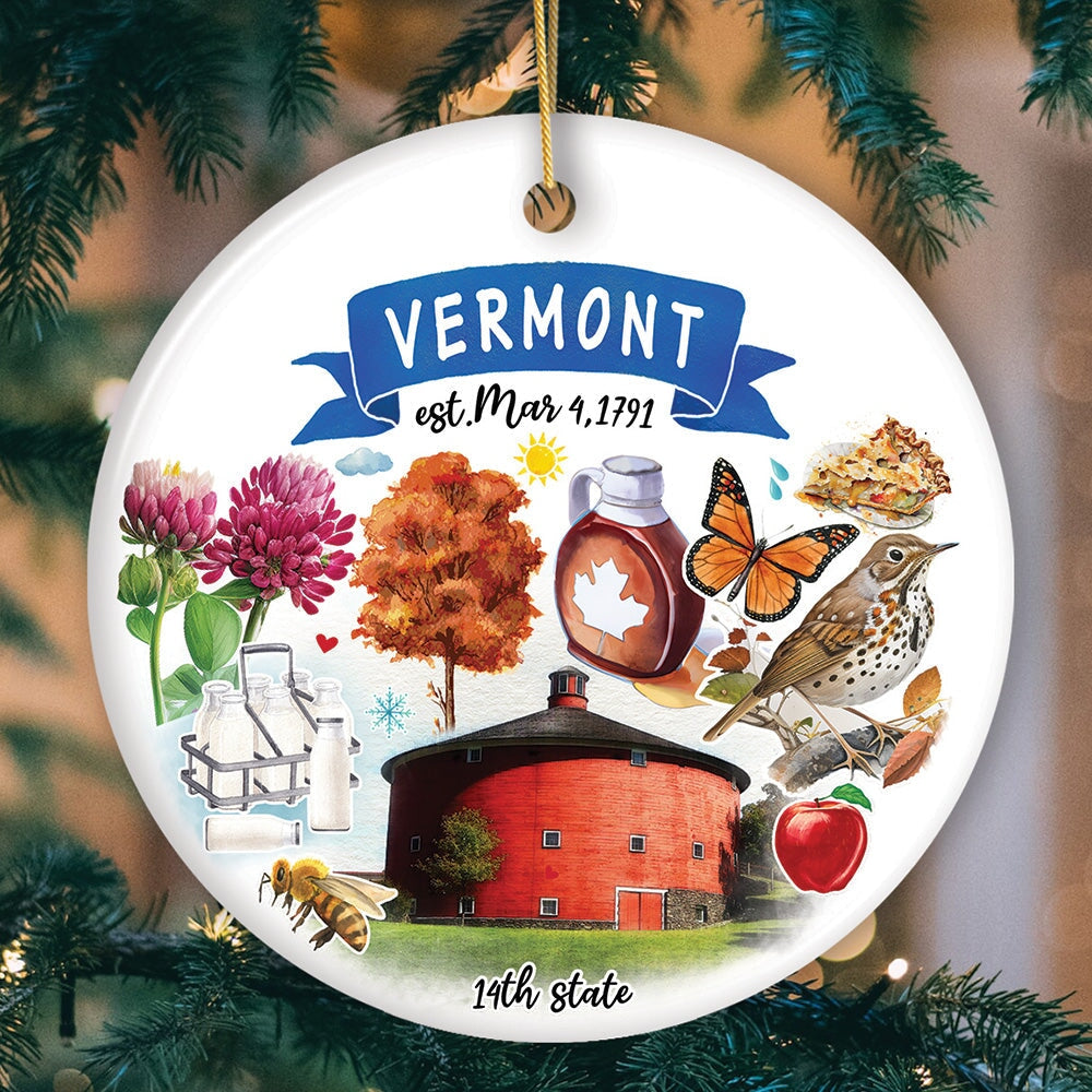 Artistic Vermont State Themes and Landmarks Christmas Ornament Ceramic Ornament OrnamentallyYou Circle 