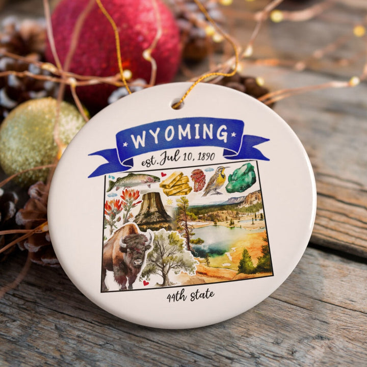 Artistic Wyoming State Themes and Landmarks Christmas Ornament Ceramic Ornament OrnamentallyYou 