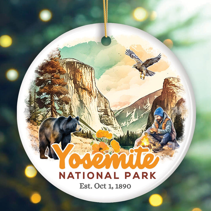 Artistic Yosemite National Park Ornament, California Christmas Gift for Hikers Ceramic Ornament OrnamentallyYou Circle 