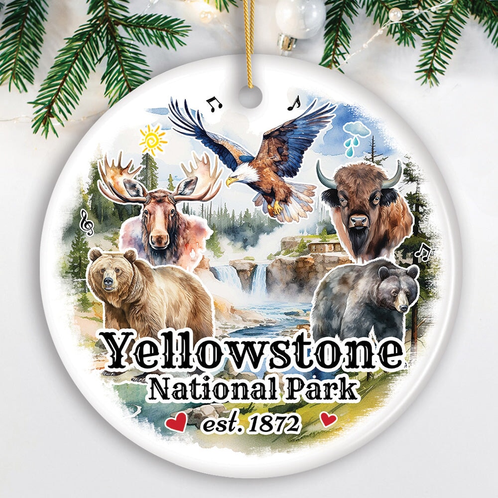 Artistically Vibrant Yellowstone National Park Ornament, Wildlife and Nature Souvenir Gift Ceramic Ornament OrnamentallyYou Circle 