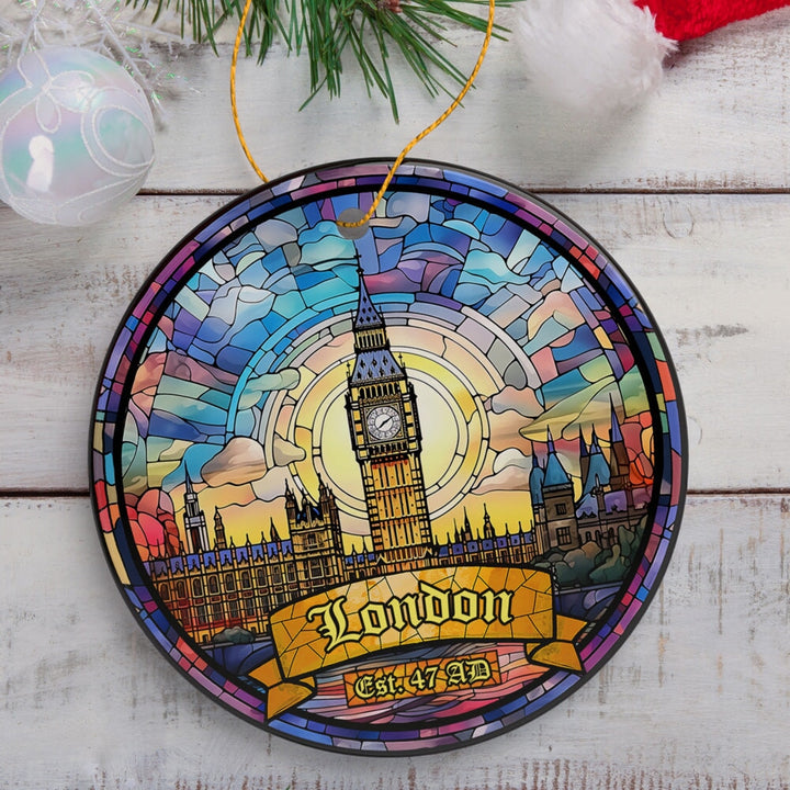 Big Ben, London Scenery in Colorful Stained Glass Style for Souvenir Christmas Ornament Ceramic Ornament OrnamentallyYou 