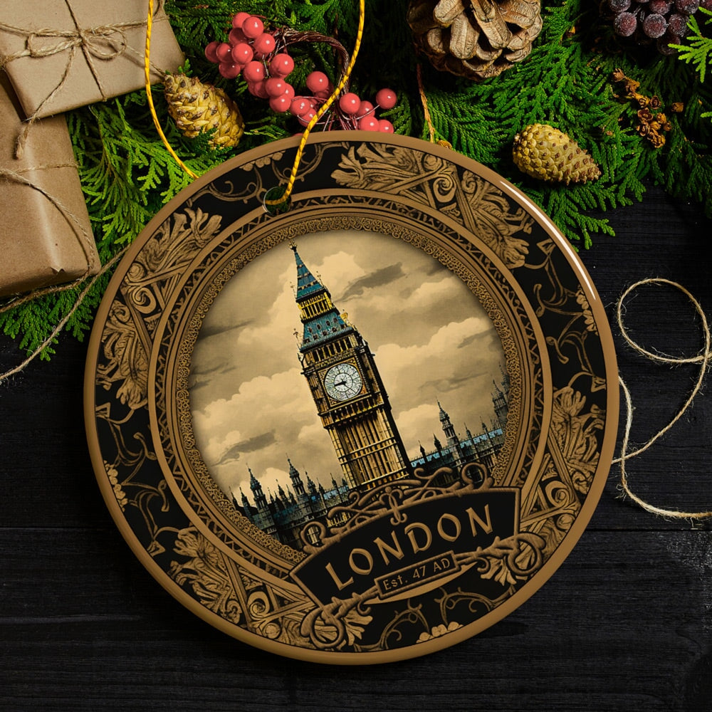 Big Ben, London in Vintage Victorian Frame for Souvenir Christmas Ornament Ceramic Ornament OrnamentallyYou 
