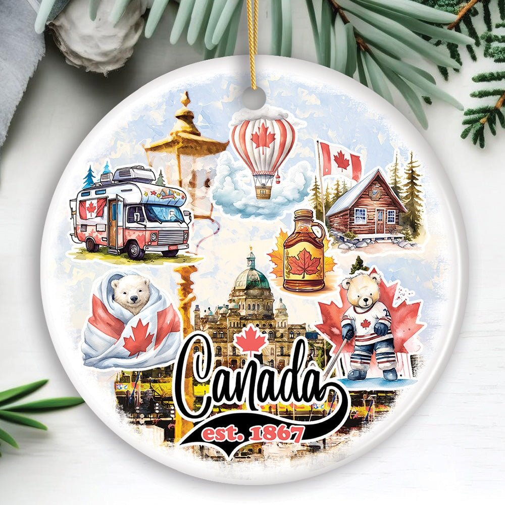 Canada Cultural Heritage and Traditions Artwork Ornament, Canadian Landmarks and Travel Christmas Gift Ceramic Ornament OrnamentallyYou Circle 