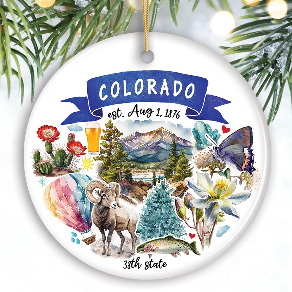 Artistic Colorado State Themes and Landmarks Christmas Ornament Ceramic Ornament OrnamentallyYou Circle 
