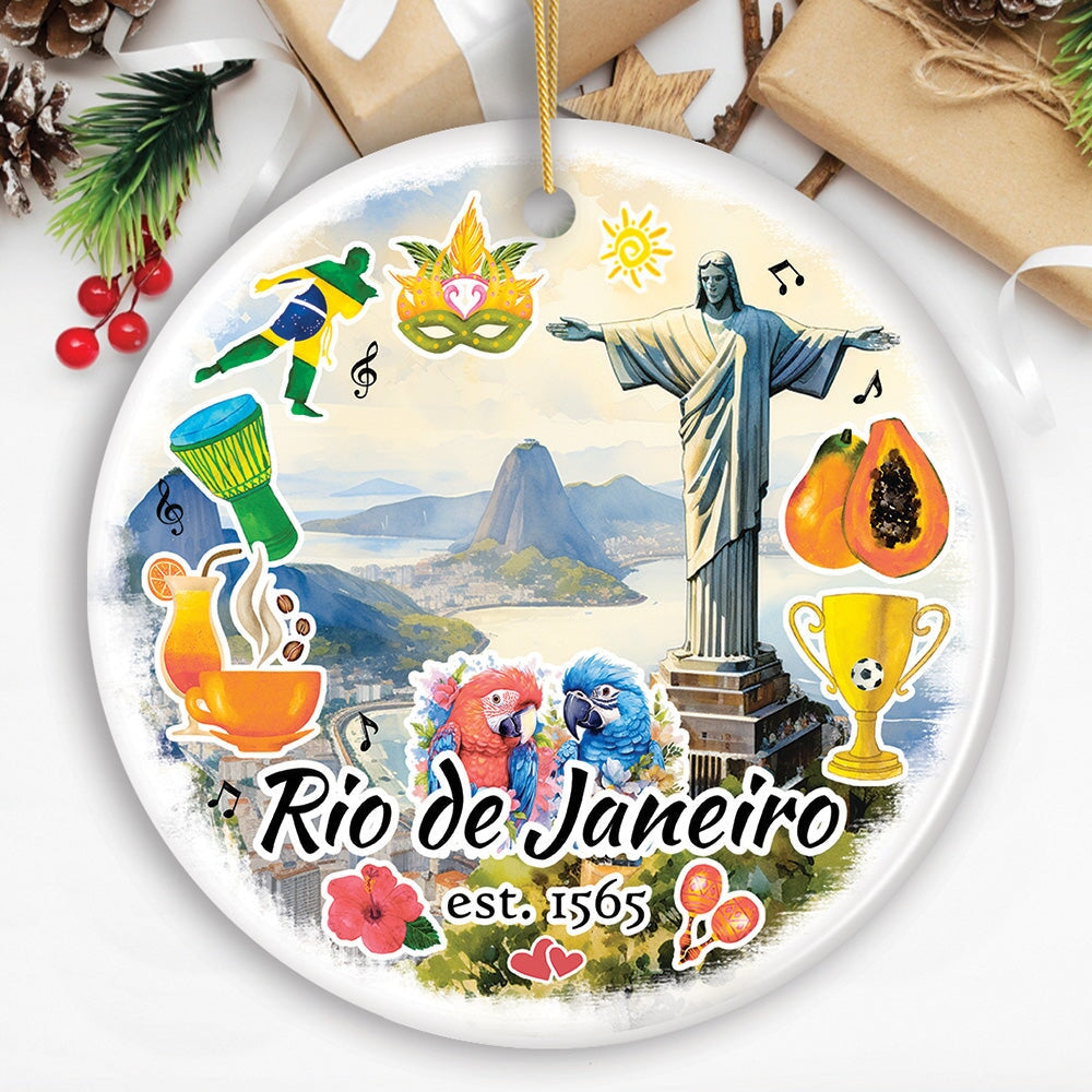 Cultural Rio de Janeiro Art Ornament, Brazil Landmarks Souvenir Gift Ceramic Ornament OrnamentallyYou Circle 