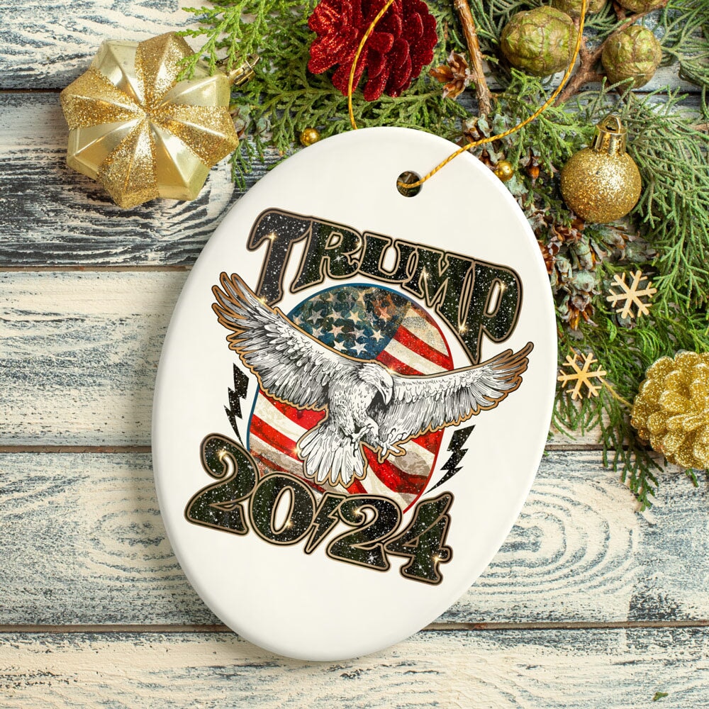 Donald Trump Eagle and US Flag 2024 Retro Art Glitter Ornament Ceramic Ornament OrnamentallyYou 