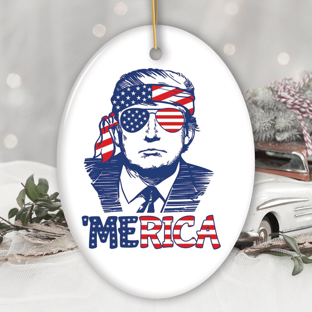 Donald Trump 'Merica Pop Art Red, White and Blue Ornament Ceramic Ornament OrnamentallyYou Oval 