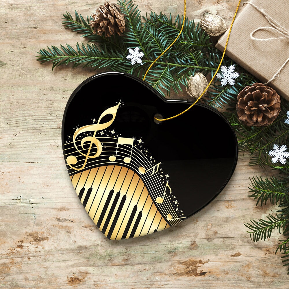 Elegant Gold Music Note Piano Keys Ornament Ceramic Ornament OrnamentallyYou 