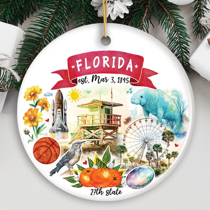 Artistic Florida State Themes and Landmarks Christmas Ornament Ceramic Ornament OrnamentallyYou Circle 