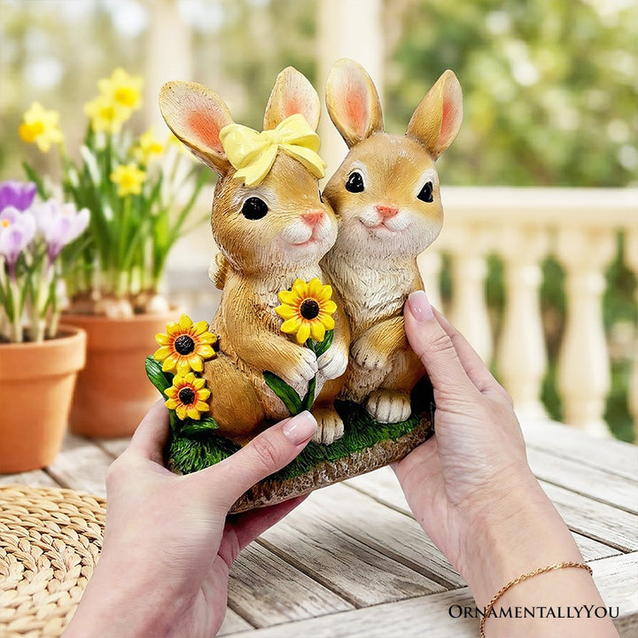 Bunny Embrace Garden Statue, 8" Hugging Rabbit Couple Figurine Outdoor Decor Resin Statues OrnamentallyYou 