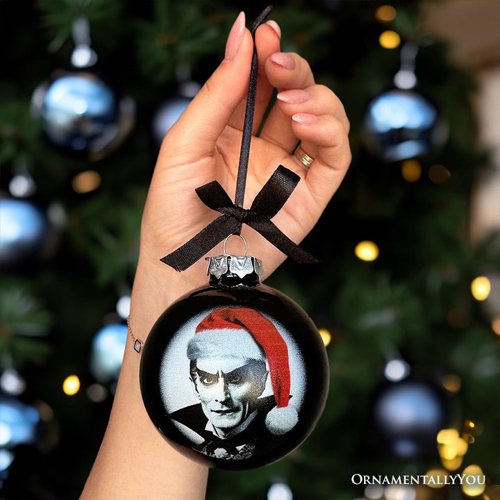 (Pre-Order) Dracula Spooky Christmas Portrait Glass Ornament, Black Horror Halloween Tree Decoration Round Glass Ball Ornament OrnamentallyYou 