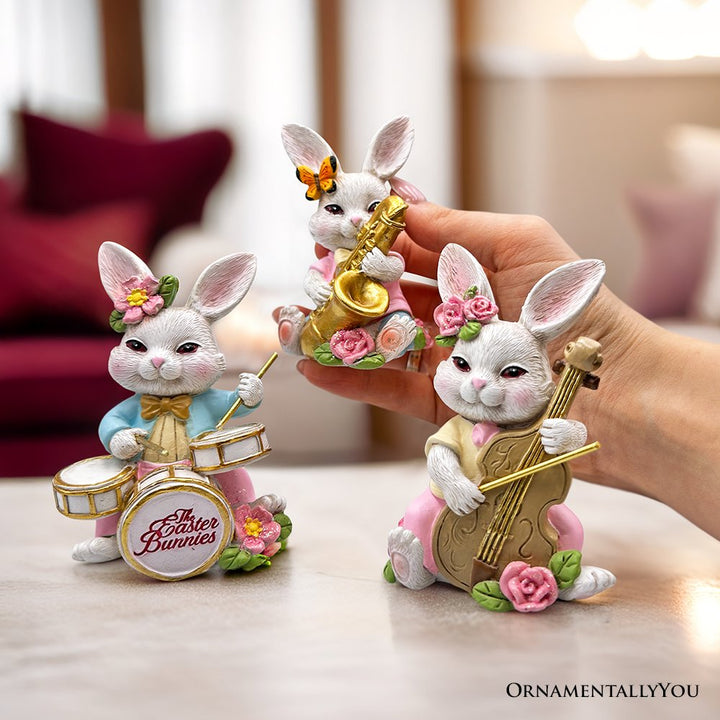 Easter Bunny Band Trio Set of Three Figurines, 3.5" Rabbit Statue Resin Statues OrnamentallyYou 