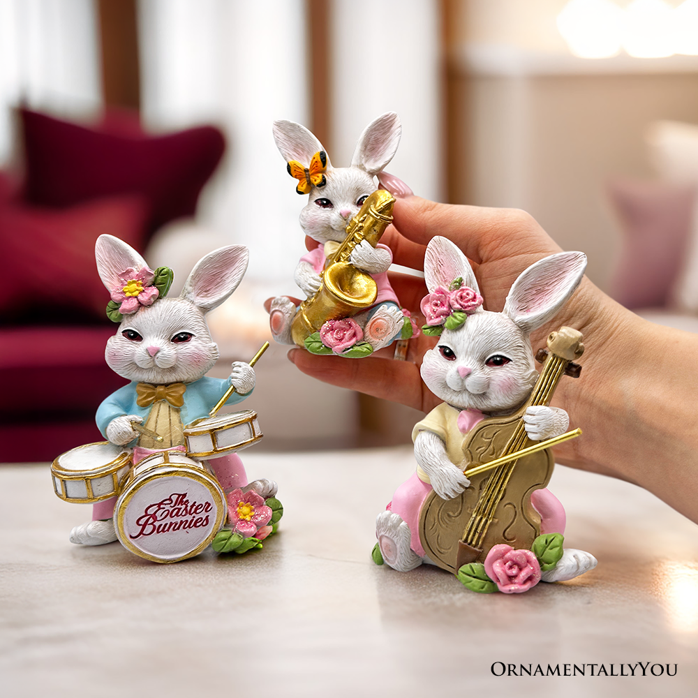 Easter Bunny Band Trio Set of Three Figurines, 3.5" Rabbit Statue