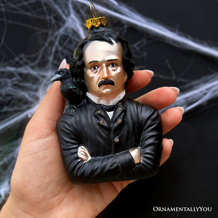 (Pre-Order) Edgar Allan Poe Glass Christmas Ornament, Spooky Halloween Horror Decor Glass Ornament OrnamentallyYou 