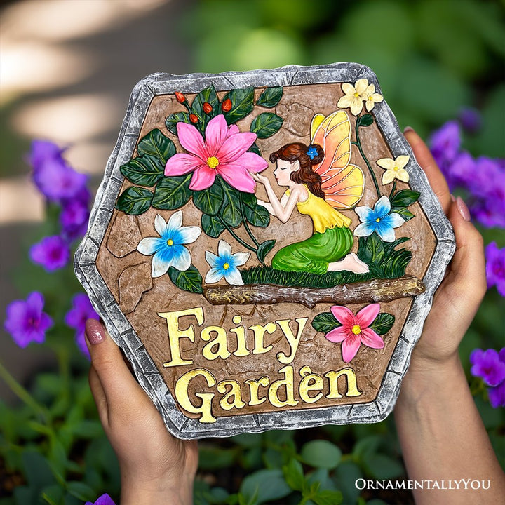 Fairy Kisses and Flowers Garden Stepping Stone, 9.5" Outdoor Decoration Statue Resin Statues OrnamentallyYou 
