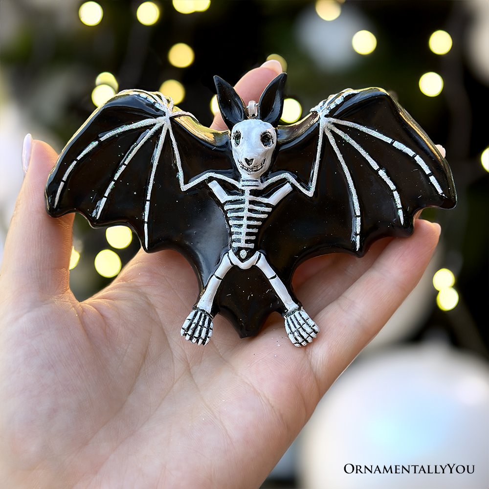 (Pre-Order) Gothic Bat Skeleton Handcrafted Glass Ornament, Horror Tree Halloween Decor Glass Ornament OrnamentallyYou 