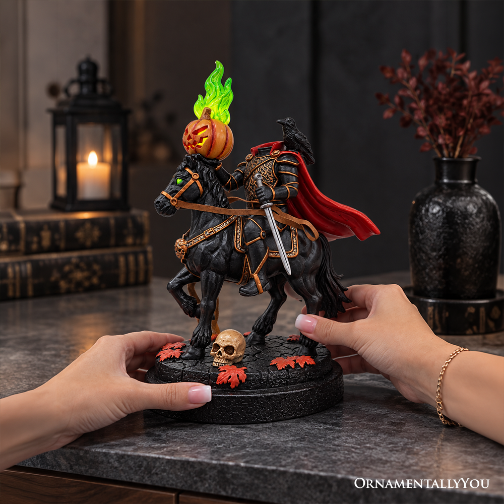(PRE-ORDER) Headless Horseman Sleepy Hollow LED Lighted Statue, 9" Hauntingly Halloween Decoration Figurines