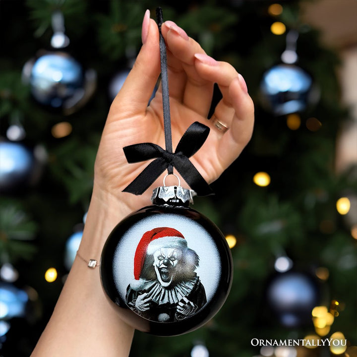 (Pre-Order) Killer Clown Spooky Christmas Portrait Glass Ornament, Black Horror Halloween Tree Decoration Round Glass Ball Ornament OrnamentallyYou 