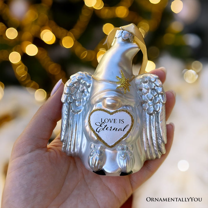 Love is Eternal Angelic Gnome Glass Ornament, White Angel Delicate Sentimental Tree Decoration Glass Ornament OrnamentallyYou 