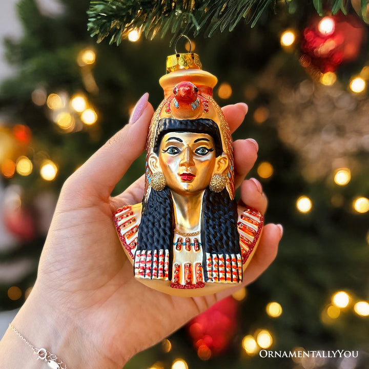 Majestic Cleopatra Glass Ornament, Egyptian Holiday Unique Handcrafted Christmas Decor Glass Ornament OrnamentallyYou 
