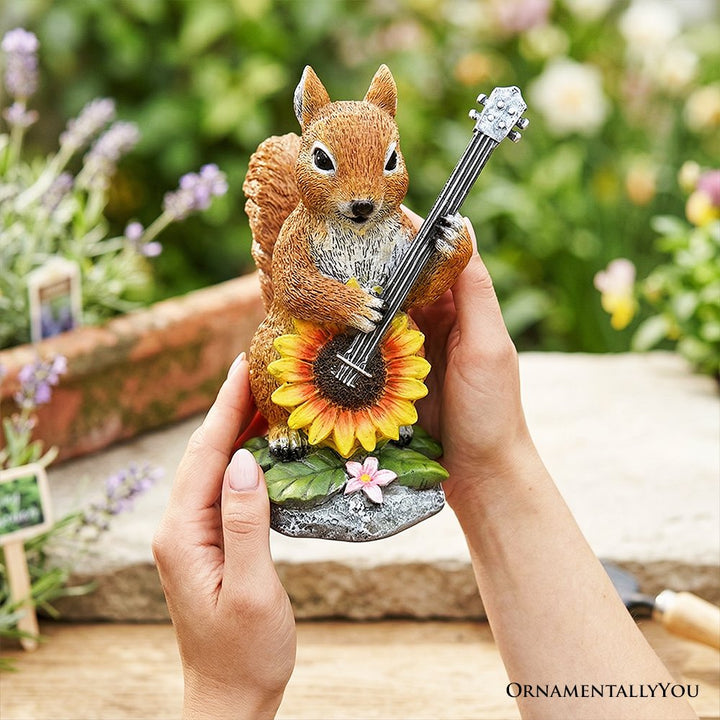 Melody of the Meadow Squirrel Garden Statue, 8" Sunflower Banjo Outdoor Decor Resin Statues OrnamentallyYou 