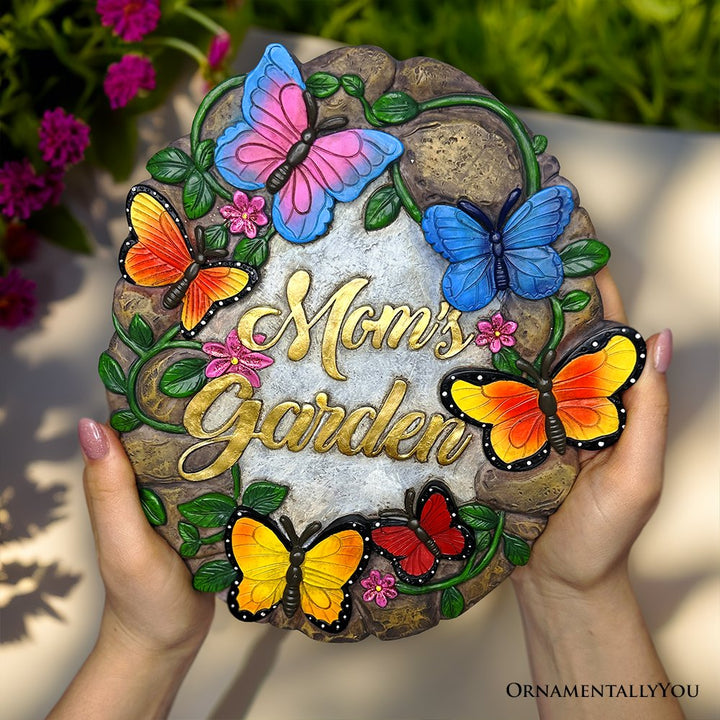 Mom’s Garden with Butterflies Stepping Stone, 9.5" Decorative Outdoor Decoration Resin Statues OrnamentallyYou 