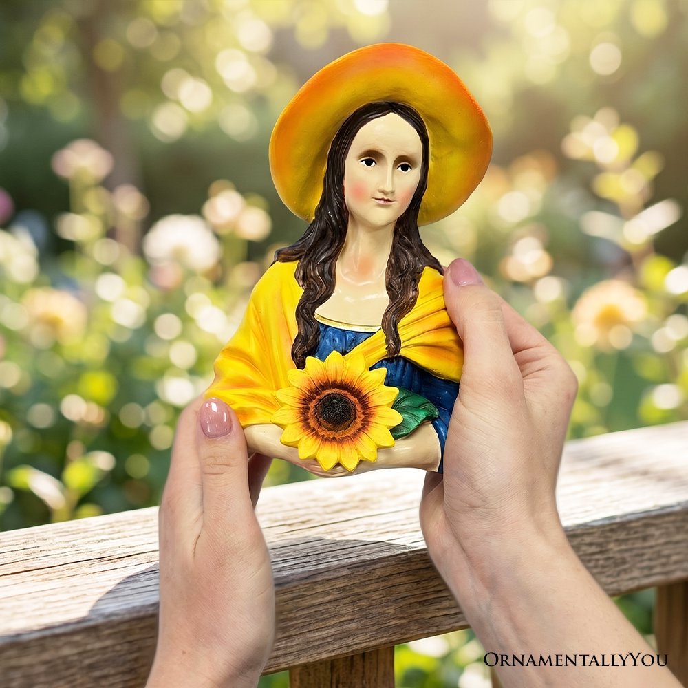 Mona Lisa The Sunflower Guardian Art Sculpture Figurine, 7" Spring Garden Statue and Leonardo Da Vinci Mix Resin Statues OrnamentallyYou 