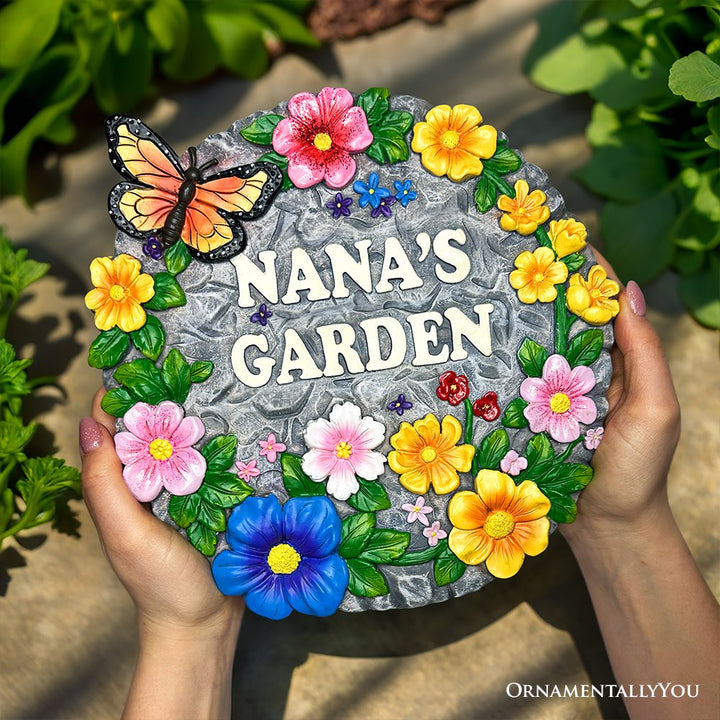 Nana’s Garden Floral Stepping Stone, 9.5" Decorative and Gift for Grandmother Resin Statues OrnamentallyYou 