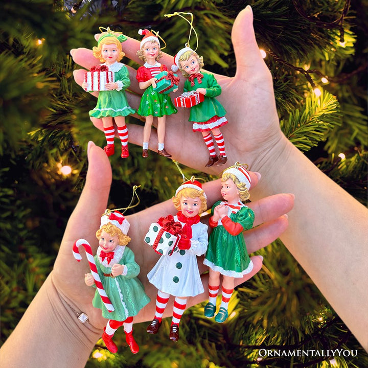 (Pre-Order) Nostalgic Victorian Christmas Girl Charming Set of 6 Ornaments, Vintage Old Fashioned Resin Holiday Decoration Ornament Bundle OrnamentallyYou 